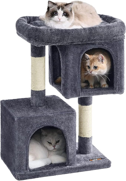 Feandrea Cat Tree, 29.1-Inch Cat Tower, Plush Condo for Medium Cats up to 11 lb, Large Perch, 2 Caves, Scratching Post, Smoky Gray UPCT612G01