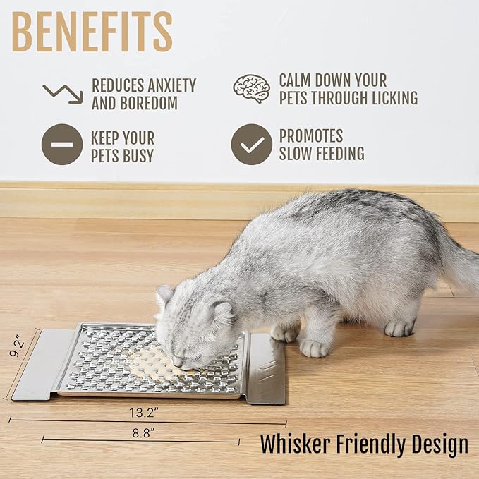 PEGGY11 Durable Stainless Steel Lick Pad for Cats & Dogs | Strong Suction Cups | Anxiety Relief & Slow Feeder | Dishwasher Safe - Single