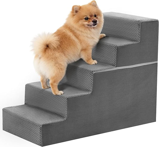5-Step Dog Stairs for Large Dogs and Cats, 23in H Dog Steps for Couch, Sofa, Chair, Non-Slip Sturdy Pet Steps, Pet Ramp for High Bed Indoor