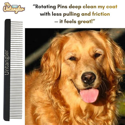 Professional Comb with Long 1" Silky Smooth Rotating Teeth for Large Breeds (Mat Black 7.5")