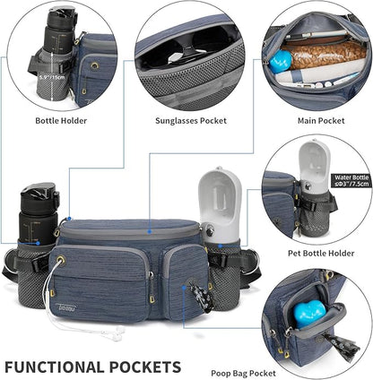 TUDEQU 4-in-1 Hands Free Dog Leash Waist Belt with Dog Walking Fanny Pack,Dog Seat Belt, Waist Leash for Large Dogs,Dog Walking,Hiking,Running,Jogging