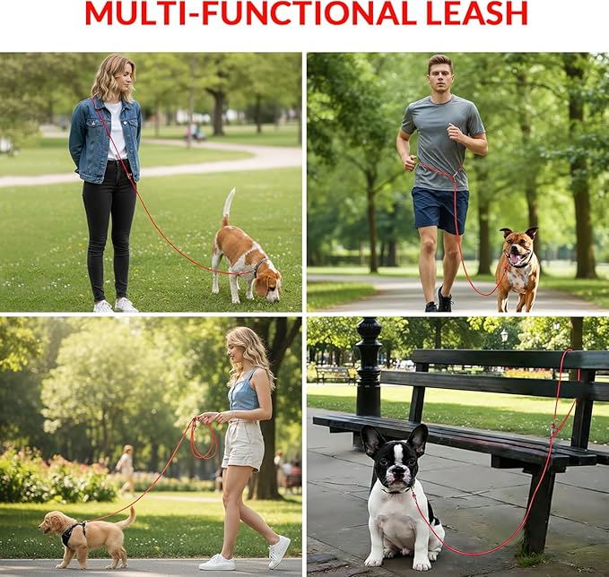 8.2ft Hands Free Dog Leash,Versatile Waist & Crossbody Lead for Medium Dogs,Waterproof & Adjustable for Running Jogging Walking, 360° Swivel Metal Buckle (Red)