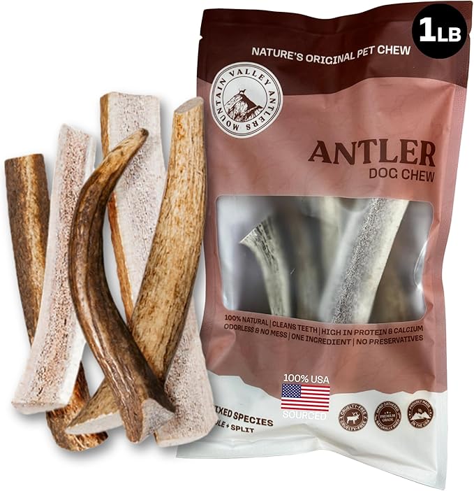 Mountain Valley Mixed Species Antlers for Dogs - 100% Natural & Organic Chew for Aggressive Chewers, No Odor, No Mess, Long Lasting - Wild-Foraged Naturally Shed Antler in USA - Grade A Pack (1 LB)