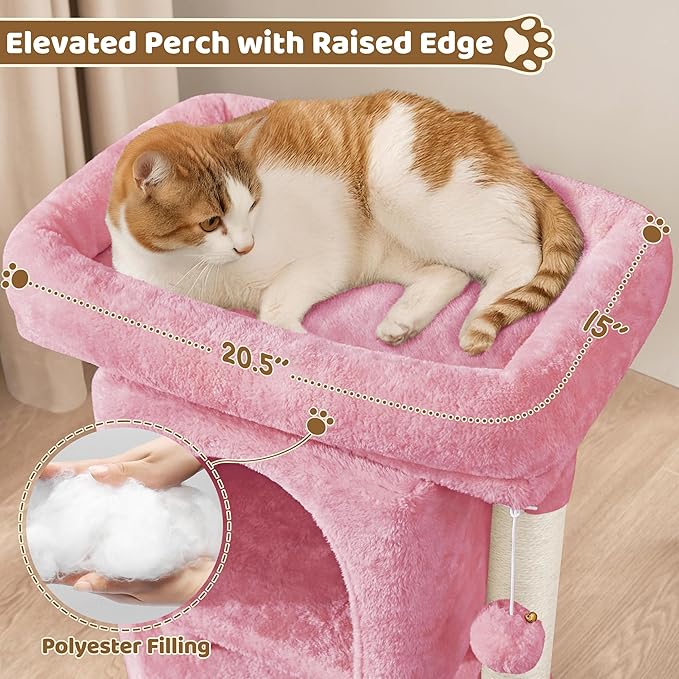 Yaheetech 23.5in Cat Tree Tower, Cat Condo with Sisal-Covered Scratching Posts, Cat House Activity Center Furniture for Kittens, Cats and Pets - Pink