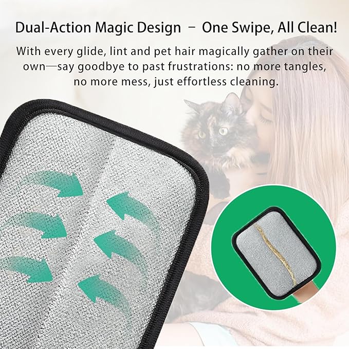 2 Pcs Static Pet Hair Removal Gloves, Reusable Electrostatic Pet Cat Dog Hair Remover Grooming Gloves,Pet Hair Remover Brush for Couch, Carpet, Furniture, Clothes & Car Interior