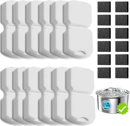 Cat Water Fountain Filter: 24 Pet Fountain Replacement Screen for Stainless Steel - 12 Carbon Filters & 12 Foam Filters - Suitable for Cat Water Fountain Stainless Steel S17