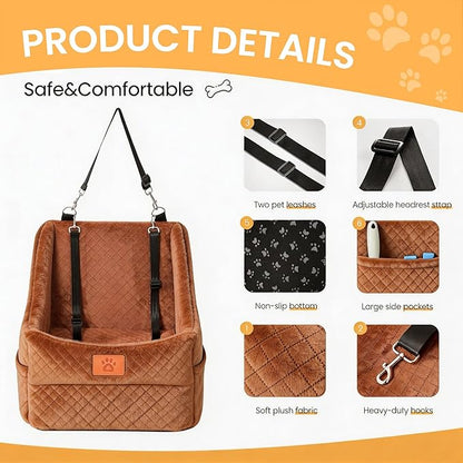 Dog Car Seat for Medium Dogs Up to 35lbs, Pet Booster Seat with 2 Safety Belts, Detachable Washable, Non-Slip Stable Base, Portable Puppy Car Seat for Travel & Outdoor Daily Use