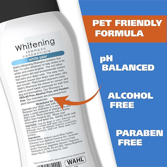 Wahl USA Whitening Shampoo White Pear scent for Pets – Whitening & Animal Odor Control with Silky Smooth Results for Grooming Dirty Dogs – 24 oz - Model 820001A