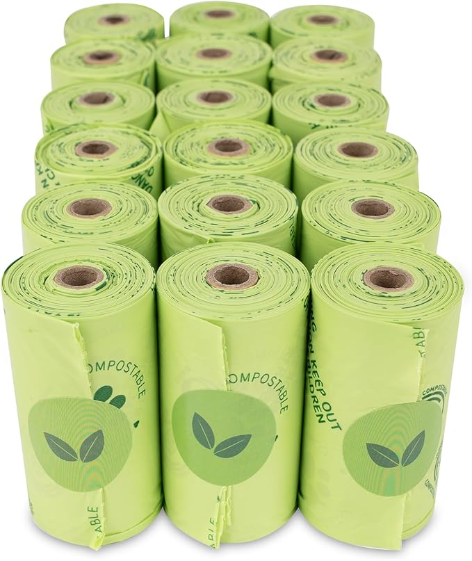 Dog Waste Bags - 100% real compostable dog poop bags, biodegradable poop bags, bolsas para perros popo - Odorless, easy to tear apart, leak proof and unscented, 270 count