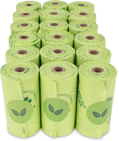 Dog Waste Bags - 100% real compostable dog poop bags, biodegradable poop bags, bolsas para perros popo - Odorless, easy to tear apart, leak proof and unscented, 270 count