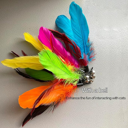 AcceLeah Cat Toy Replacement Feathers Cat Toy Wand Refills, Natural Bird Feathers Dragonfly Worm Refill, Cat Feather Toy Replacement for Cat Wand (17 Pcs (No Eyes))