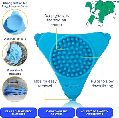 Aquapaw Silicone Dog Lick Mat - Suction Cup Slow Feeder Pad - Calming Bath Time Aid & Dog Grooming - Stress Relief & Pet Enrichment - Pack of 2 - XL & Small, Blue