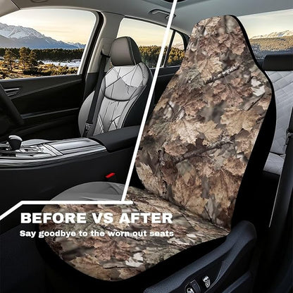Camo Hunting Print Car Seat Covers Front Seats Only Waterproof Car Seat Covers Stretch Polyester Fabric Cover Fashion Auto Interior Universal Fit for Most Vehicle, Set of 2