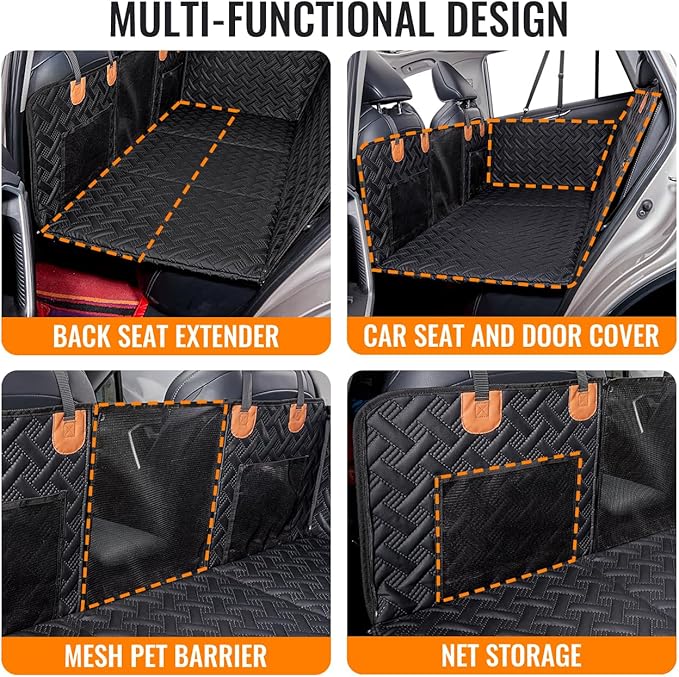 MAXFUT Dog Back Seat Extender,Backseat Pet Cover for Dogs,Rear Dog Car Seat Cover for Back Seat,Hard Bottom Car Seat Cover for Dogs, Dog Hammock for Car