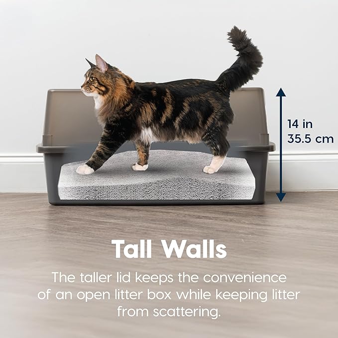 IRIS USA XX-Large Open Top Cat Litter Box with High Sided Walls Tall Scatter Shield Scoop Included Easy Clean Plastic Pan for Big Cats Kittens Multi-Cat Households 30" L x 20" W x 14" H Gray