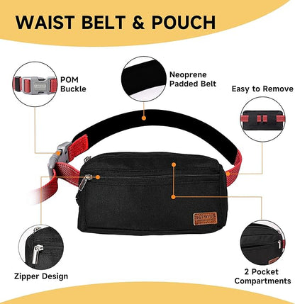Hands Free Dog Leash with Zipper Pouch, Double Handle Running Reflective Bungee Waist Leash for Dog Walking, Training and Hiking for Small Medium Large Dogs (Red)