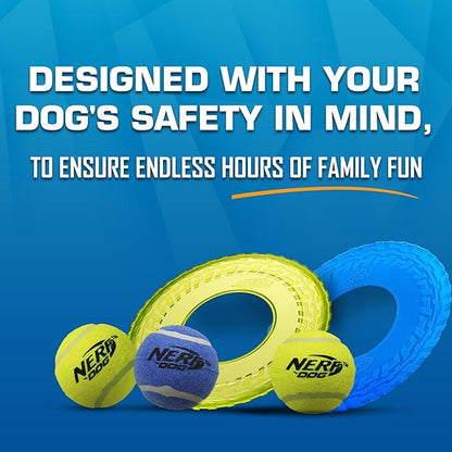 Nerf Dog Toy Gift Set, 5-Piece Set of Outdoor Dog Toys for Fetch, Includes 3 Squeak Tennis Balls and 2 Tire Flyers