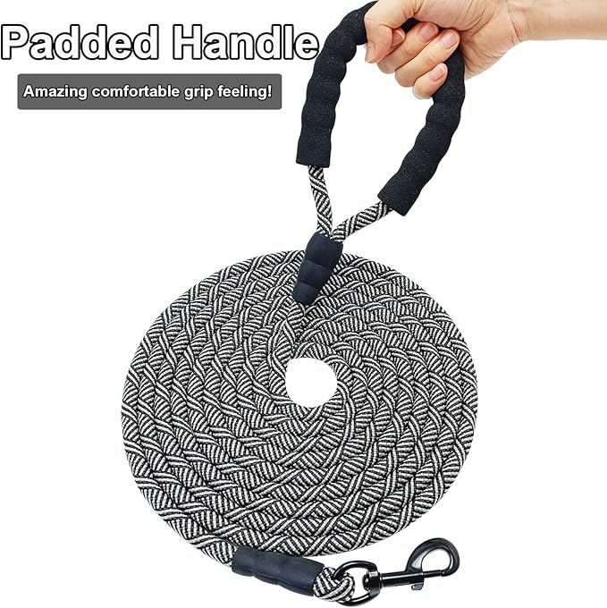 MayPaw Heavy Duty Rope Dog Leash, 3/4/5/6/7/8/10/12/15/20/30 FT Long Dog Lead Nylon Pet Leash, Soft Padded Handle Thick Lead Training Leashes for Large Medium Dogs (20ft * 1/2", Black)