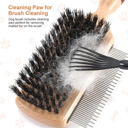 2 in 1 Pin and Boar Bristle Brush for Dogs & Cats, Shedding Grooming Dog Brush for Short Haired Dogs, Cats, Pets with Beech Wood Rubber Handle