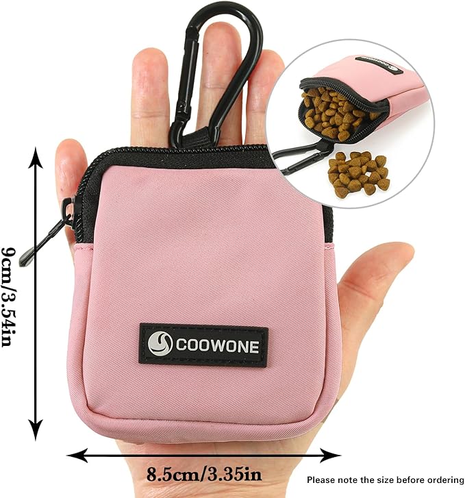 COOWONE Dog Treat Pouch 2 Pack, Waterproof, Zipper Closure, Hands Free, Black+Pink
