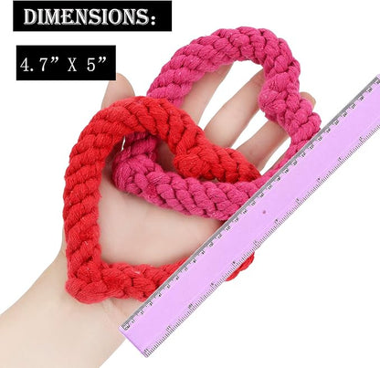 BoomBone Interlocking Heart Dog Rope Toy, Valentines Day Pet Toys for Small Medium Dogs