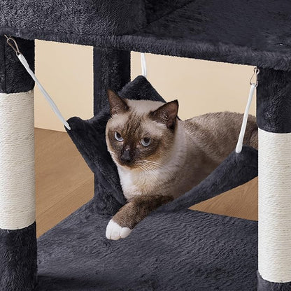 Yaheetech Multil-Level Cat Tree Cat House for Large Cats, 64.5in Cat Tower for Indoor Cats as Modern Activity Center with Scratching Posts & Platform & Perch & Hammock