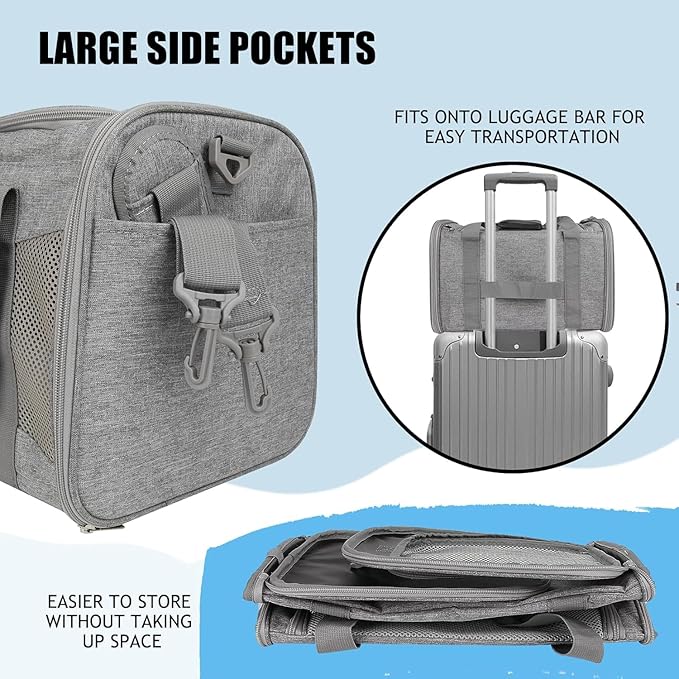 Cat Carrier, Soft-Sided Airline Approved Pet Carrier Case with 4 Ventilated Windows for Cats and Dogs Under 10-25Lbs (17.0 L x 11.0 W x 11.0 H Inch, Grey)
