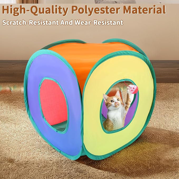 Cat Toys, 25-Pack Toy Pack for Indoor Kittens, Kitten Toys Bulk Set - Interactive Kitty Toys with Cube, Crinkle Balls, Feather Wand - Cat Tous
