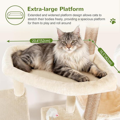 Globlazer Sturdy Cat Tree, 68-inch Large Cat Tower for Indoor Adult Cats 20 lbs Heavy Duty Cat Tree for Big Cats with Extra Large Platform, 5 Scratching Post, S68, Beige