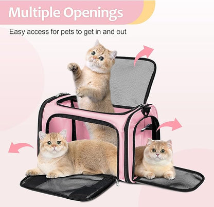 Discala Cat Dog Carrier Up to 15 Lbs TSA Airline Approved Pet Carrier for Small Medium Cats Puppies Dog Carriers for Small Dogs Collapsible Soft Sided Cat Travel Carrier - Pink 15.7"x10.2"x10.2"