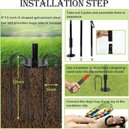 Outdoor Interactive Dog Toys,Tether Outdoor Dog Tug Toy Exercise Equipment in Yard Park with 2 Rope Toy for Large Medium Small Dogs Pull Chase and Tug of War