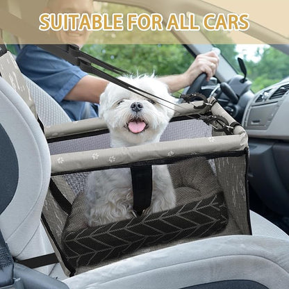 PetsHome Dog Car Seat Foldable Dog Car Booster Seat Waterproof Breathable Oxford Travel Bag for Small to Medium Dogs, Puppies, and Pets-Pattern Grey+Mat