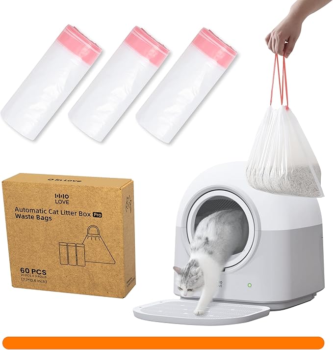 Waste Bags(60 Count) for Self-Cleaning Litter Box Automatic Electronic Hands-Free Smart Robot self Cleaning Litter Box Liner- Safe Anti-Pinch, Odor Control,for Multiple Cats