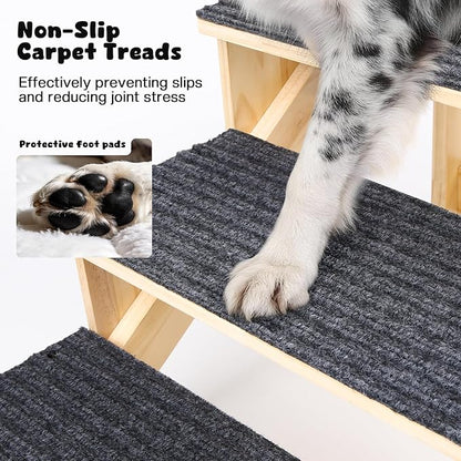 5-Step Dog Stairs for Large Dogs, Solid Wooden Dog Steps for Beds/Couch with Carpet, 24 Inches Anti-Slip Pet Stairs for High Beds, Ramp for Older/Senior Dogs, Pet Bed Stairs to Get on Bed/Sofa