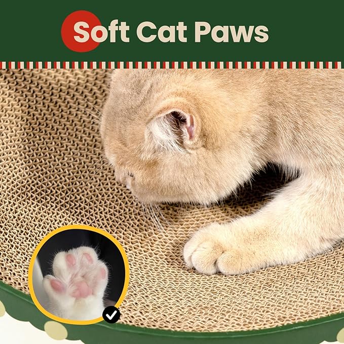 Cat Scratcher Bed, 2 in 1 Oval Cat Scratching Board for Indoor Kitty Scratch Pad Corrugated Cardboard Lounge Bowl Nest Couch Sofas for Kittens, Includes Cat Toy, Christmas