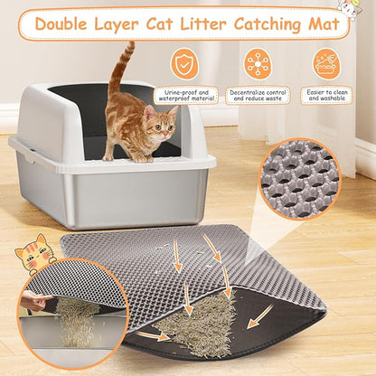 Stainless Steel Litter Box with Lid, Metal Litter Box with Cat Litter Mat,Extra Large Enclosed Cat Litter Boxes for Multiple Cats, Anti-Leakage,Non-Stick, Easy to Clean, Included Mat, Scoop