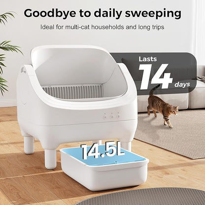 Open-Top Automatic Cat Litter Box - Self-Cleaning with Smart Gravity Sensor, Health Tracking & Waste Management for Multi-Cat Homes