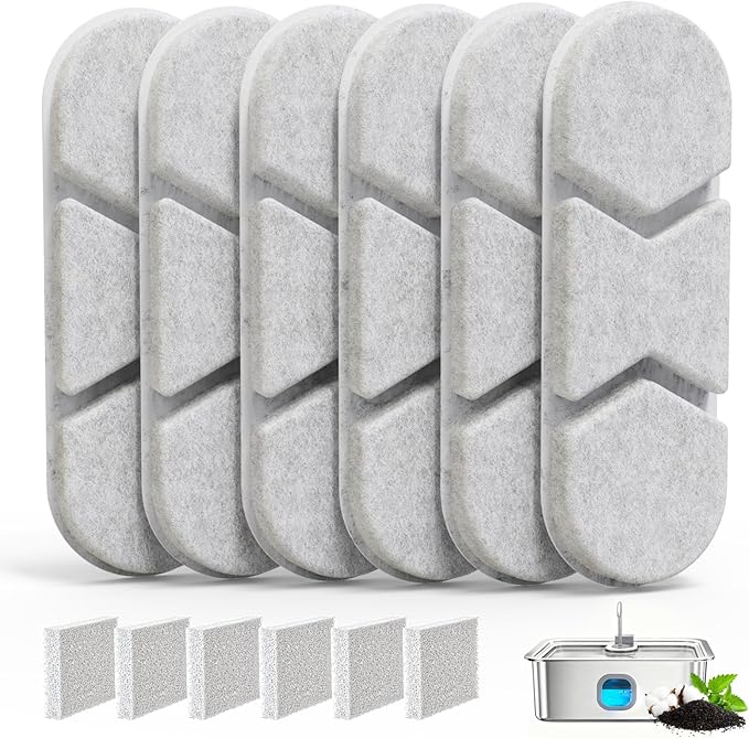 6 Packs Large Dogs Water Fountain Filters Specifically For The Models DYSJ01/FW120/WF160 With Capacities Of 4.2Gal/16L And 410oz/3.2Gal/12L Design And Production (6 Filters&6 Sponges)
