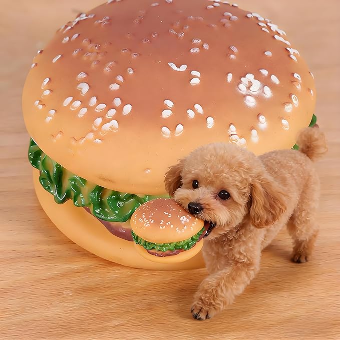 Dog Toys, Hamburger Shape Squeaky Chewing Toys Tooth Cleaning Dog Supplies, Training, Pet Supplies,Sofa Damage Prevention, Hamburger Pet Toys