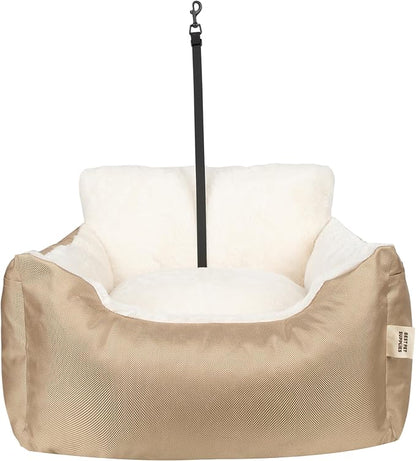 Best Pet Supplies Elevated Dog Car Seat for Small Dogs, Booster Seat with Safety Tether & Storage, Washable Travel Pet Seat for Front or Back Seat, Up to 25 lbs - Brown - 21 x 20 x 14