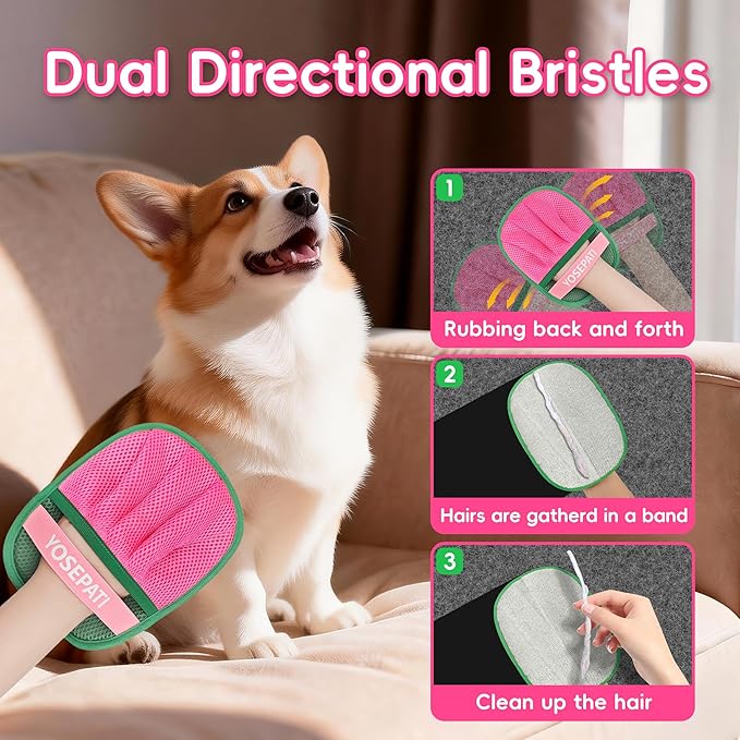 Pet Hair Removal Glove, Five-Finger Magic Brush Electrostatic Mitt, Pet Hair Remover Tool for Dog & Cat, Reusable Pet Hair Gloves Pet Grooming Needs, Fur Remover for Couch, Clothing & Carpet