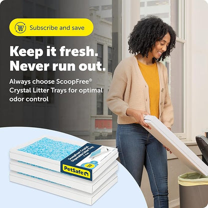 PetSafe ScoopFree Crystal Smart Automatic Litter Box - Uncovered Motion-Sensing Cat Box with Integrated Health Counter & App - Includes 1 Disposable Crystal Litter Tray