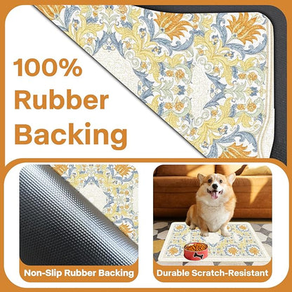 Pet Dog Cat Food Mat, Absorbent Dog Bowl Mats for Food and Water, Non Slip Boho Dogs Cat Placemats Feeding Mat for Floors Indoor Puppy Pet Accessories Supplies 12 * 20 inch, Khaki