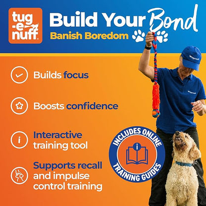 Tug-E-Nuff Fauxtastic PowerBall Bungee, Durable, Faux-Fur Fetch & Tug of War Dog Toy with Rubber Ball, Interactive Dog Tug Toys for Training Small, Medium, Large Dogs, 25 in, Orange Pattern