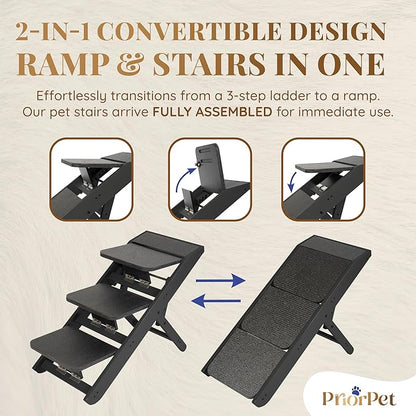 Dog ramp for Couch – Non-Slip, Sturdy Build Foldable Dog ramp – Supports up to 200lbs – Adjustable 7'' to 20'' – Landing Platform Seamlessly Connects – Birchwood Pet Ramp for Small Dogs –Black