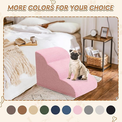 Romrol Dog Stairs Ramp for High Beds Couches, High Density Foam Pet Steps with Durable Non-Slip Waterproof Fabric Cover, Dog Stairs for Small Dogs or Cats or Pets, 3-Step,15 Inch,Pink
