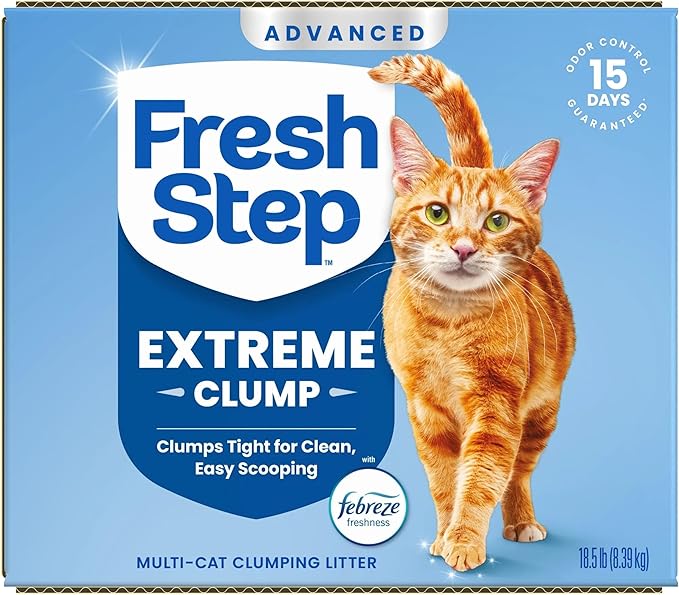 Fresh Step Advanced Extreme Multi Cat Clumping Litter with Febreze Freshness, Low Dust, Odor Control with Ammonia Block Tech, Compatible in Automatic Litter Boxes, 37 lbs. (2 x 18.5 lb)