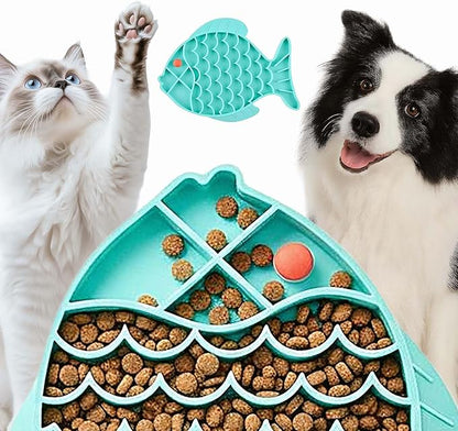 1Pack Slow Feeder Cat Bowls – Fish-Shaped Silicone Puzzle Feeders for Healthy Eating, Boredom & Anxiety Relief, Lick Treat Mat for Cats & Dogs (Blue)
