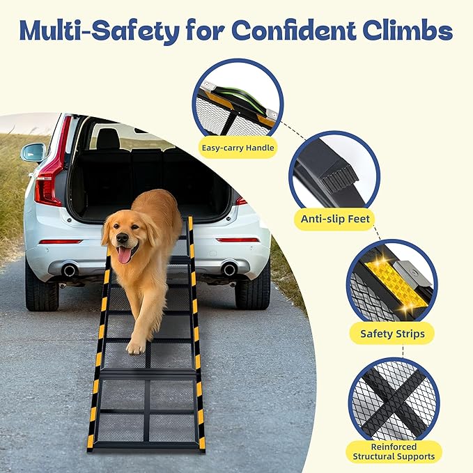 Dog Ramp for Car & Truck & SUV & Stairs - Joint-Friendly, Anti-Slip, Gentle Slope，Extra Wide & Stable, Up to 200 lbs