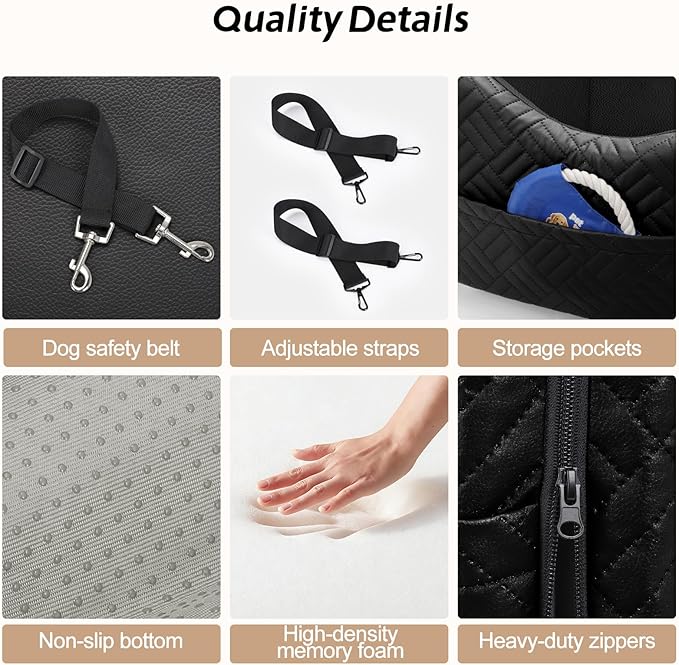 JOEJOY Dog Car Seats for Small Medium Dogs Under 35lbs, Waterproof PU Leather Dog Booster Seat with Detachable Cover, Thickened Memory Foam Pet Car Seat with Safety Belt and Storage Pockets